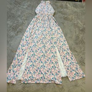 Poof! Pink and Blue Vintage Floral Maxi Dress